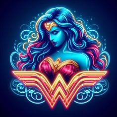 the wonder woman logo with neon lights