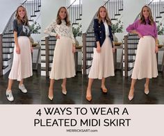 Pleated Skirt Spring Outfit, Pleated Long Skirt Outfit, Chiffon Skirt Outfit, Pleaded Skirt Outfits, How To Style Pleated Skirt, Pleated Skirt Outfit Summer, Beige Skirt Outfit