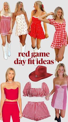 red game day outfits for the ladies who love to play with their hats and dresses