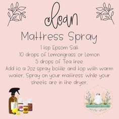 a pink background with text describing how to clean mattress spray