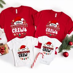 Custom Christmas Crew Family Matching T-shirts – Giftbi Christmas Tee Shirts For Family, Christmas T Shirt Ideas Family, Holiday Family Gifts, Xmas Party Outfits, Christmas Tee Shirts, Matching Christmas Shirts, Name Christmas, Couple Shirt, Family Christmas Pajamas