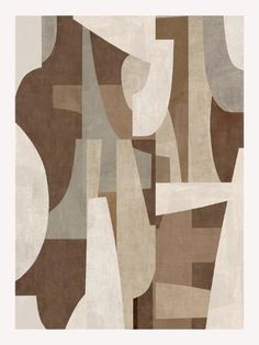 an abstract art piece with various shapes and colors on it, including brown, beige, white