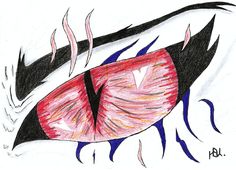 a drawing of a bird's eye with flames coming out of its beaks