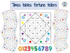 the times tables for fortune tellers is shown with numbers and symbols on it's sides