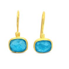 These earrings, despite their delicate appearance, exude a bold burst of color and style. The teal quartz gemstone, with its unique shape and exquisite faceting, steals the spotlight. Nestled within a slightly organic gold mount, it evokes the feel of an earring from ancient Rome, adding a touch of historical magic to your ensemble.  What truly sets this earring apart is the captivating combination of its shape and color. Together, they create a striking statement, while remaining light and comf All Gems, Silk Sari, Healing Energy, Healing Properties, Gold Vermeil, Jewellery And Watches, Favorite Jewelry, Jewelry Collection, Jewelry Accessories