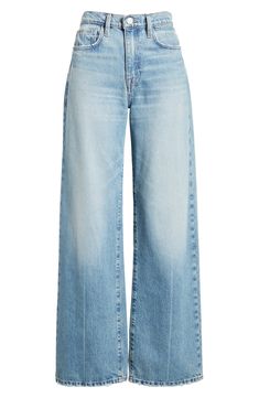 Highwaist Jean Outfits Wide Leg, Cute Wide Leg Jeans, Jeans And Denim, Over Size Jeans, Wide Length Jeans, Blue Wide Leg Jeans Outfit, A Line Jeans, Blue Jeans Wide Leg, Modest Jeans