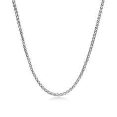 Wrap your neck in chic style and smart texture with this slim solid stainless steel wheat chain necklace for men. Crafted in stainless steel This 3.0mm-wide wheat chain is an anytime accessory you'll love to style. Wear it alone as a statement piece or layered with your other favorite necklaces. This 24.0-inch necklace secures with a lobster claw clasp. Stainless Steel Wheat Chain Necklace, Elegant Stainless Steel Wheat Chain Necklace, Chain Necklace For Men, Necklace Clasps, Necklace Chain Lengths, Necklace For Men, Steel Metal, Men Necklace, Necklace Designs