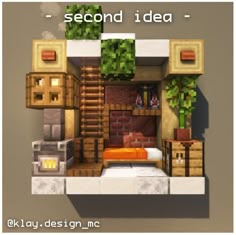 an image of a bedroom made out of paper with the words second idea on it