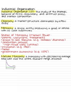 a piece of paper that has writing on it with the words industrial organization written in red