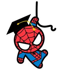 a drawing of a spiderman hanging from a hook with an umbrella in the background