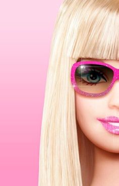 a barbie doll wearing pink sunglasses with stars in the background