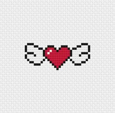 an image of a pixelated heart with wings in the shape of a cross stitch pattern