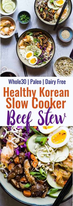 the healthy korean slow cooker beef stew is ready to be eaten