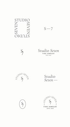 the logos for studio seven are shown in black and white