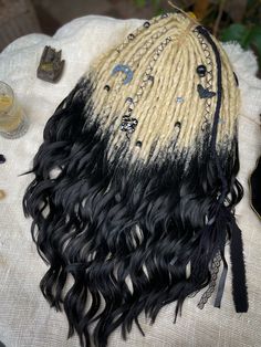 Item Details:  Handmade item    Material:  Kanekalon  Good witch set 😍✨ Crocheted dreads with long loose ends imitating natural hair!  You can take care of the tips by combing it and use a balm containing silicone The curl remains after washing and combing!  Beautiful color combination!  Hand made hair wrap includes for 50 and more pieces sets There may be some color discrepancies which is due to the different monitor settings  YOU CAN ORDER DREADLOCKS WITH A SINGLE END (SE) or DOUBLE END (DE)! Synthetic Dreads Hairstyles, Dreads Styles For Women, Dreadlocks Braids, Black Dreads, Dreadlock Wig, Fake Dreads, Crochet Dreadlocks, Double Ended Dreads, Crochet Dreads