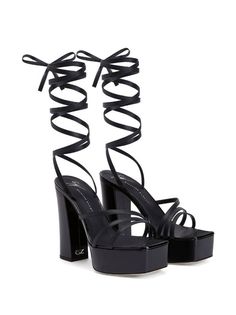 Giuseppe Zanotti Flavienne Laminated Leather 120mm Sandals - Farfetch Farfetch Shoes, Black Lace Up Heels, Doctor Dress, Heels Aesthetic, Designer High Heels, Swag Shoes