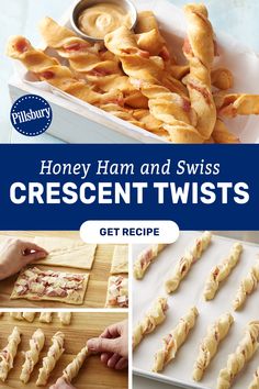 Honey Ham and Swiss Crescent Twists Toddler Crescent Roll Recipes, Ham Crescent Roll Recipes, Crescent Ideas, Crescent Roll Recipes Appetizers, Crescent Twists, Cheese Twists, Ham And Swiss, Crescent Recipes, Honey Ham