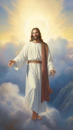 jesus standing in the clouds with his arms outstretched