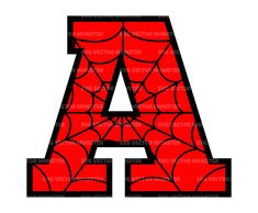 the letter with spider webs on it in red and black, as well as an upper