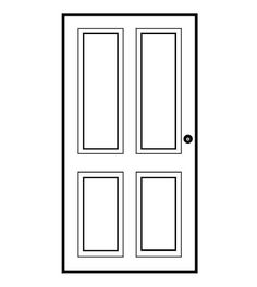 a black and white drawing of a door with two panes on the front side