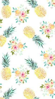 pineapples and flowers are featured on the back cover of this phone wallpaper