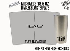 an image of a stainless steel tumbler blank with measurements for the size and width