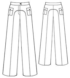 the front and back view of a women's wide leg pants with pockets on each side