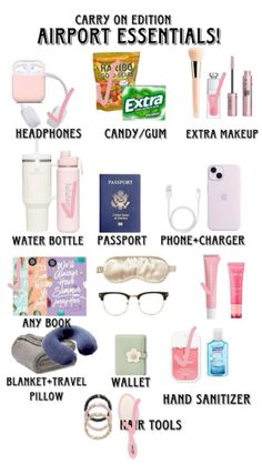 the contents of an airport essentials bag are shown in this graphic above it's caption