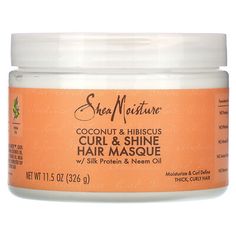 W/ Silk Protein & Neem OilMoisturize & Curl Define Thick, Curly HairColor SafeMade with Fair Trade Shea ButterCruelty FreeEthically Traded - Sustainably SourcedCertified  B CorporationFamily FoundedCoconut OilSilk ProteinNeem OilTested on our Family for Generations. Never on Animals.Formulated withNo ParabensNo PhthalatesNo Mineral OilNo Animal TestingNo PetrolatumThis deep treatment masque tames frizz while providing curl enhancing hydration and brilliant shine for defined, natural curls. Blend Shea Moisture Coconut, Coconut Hibiscus, Hair Steamers, Shine Hair, Shea Moisture, Hair Masque, Colored Curly Hair, Neem Oil, Benzoic Acid