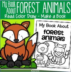 an animal coloring book with the title, my book forest animals read and draw make a book