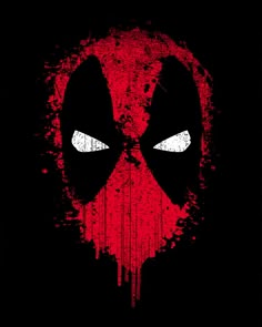 a deadpool poster with blood dripping down the middle and eyes on it's face