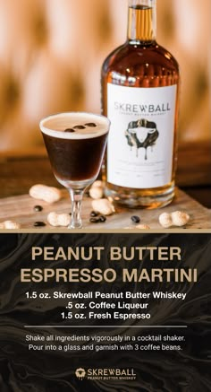 Espresso Whiskey Cocktail, Screwball Cocktail Recipe, Screwball Espresso Martini, Whiskey Espresso Martini, Peanut Butter Martini Recipes, Peanut Butter Espresso Martini, Skrewball Recipes, Screwball Peanut Butter Whiskey Drinks, Skrewball Whiskey Drinks