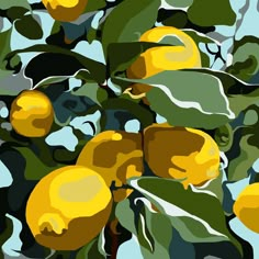 a painting of lemons growing on a tree