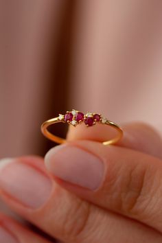 Dainty Genuine Ruby and Diamond Cluster Engagement Ring, Unique Ruby Stackable Ring for Women, Valentines Day Gift for Her Our rings are perfect choice for a Christmas, Mother's Day, valentine's day, birthday, wedding, anniversary, graduation, engagement, bridesmaid, and best friends gift. It's a good way to show appreciation to your mom, girlfriend, wife, grandmother, grandchildren, daughter, sister, best friend, boss or a co-worker. Also, a special treat just for yourself. FEATURES * Solid Gol Ruby Dainty Ring, Ruby Ring Gold Unique, Unique Dainty Wedding Rings, Ruby And Diamond Ring Engagement, Ruby Stackable Ring, Graduation Ring Ideas, Ruby Cluster Ring, Dainty Cluster Rings For Gift, Dainty Cluster Rings As Gift