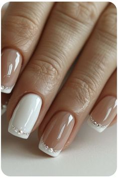 Formal Nails, Classy Nail Designs, Simple Gel Nails, 50th Party, French Nail Designs, Pearl Nails, Bride Nails, Bridal Nails