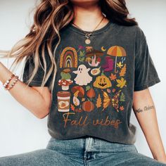 Retro Boho Fall Vibes Shirt | Comfort Colors | Cozy & Chic Autumn Style Embrace the cozy vibes of fall with our Retro Boho Fall Vibes Shirt! This stylish tee combines retro charm with boho flair, making it the perfect addition to your autumn wardrobe. Comfort Colors introduces the "Comfort Colors 1717" garment-dyed t-shirt; a fully customizable tee made 100% with ring-spun cotton. The soft-washed, garment-dyed fabric brings extra coziness to your wardrobe while the relaxed fit makes it an excell Fall Tshirts, Fall Graphic Tee, Fall Graphic, Boho Fall, Fall Gifts, Fall Shirt, Trendy Fall, Fall Shirts, Fall Wardrobe