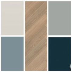 several different shades of grey and white with wood flooring in the middle one is blue