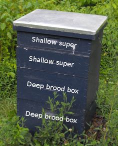 a sign in the grass that says shallow super shallow super deep blood box deep brood box