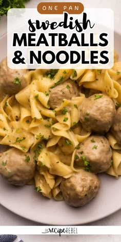 Craving a comfort food idea? This One Pan Swedish Meatballs and Noodles is easy and ready in just 30 minutes! With beef meatballs and egg noodles in a rich and creamy sauce, this is such a hearty dinner recipe! Swedish Meatballs And Egg Noodles, Meatball And Egg Noodle Recipes, Meatballs And Noodles Recipe, Meatballs And Egg Noodles, Swedish Meatballs And Noodles, Meatballs And Noodles, Noodles Video, Winter Comfort Food Recipes, One Pan Dinner Recipes