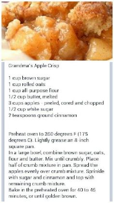 the recipe for an apple crisp is shown