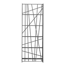 a black and white photo of a tall metal structure with lines on the sides, against a white background