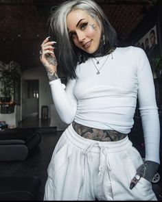 Ghost Roots, Getting My Hair Done, Cheek Piercings, Edgy Hair Color, Monami Frost, Birthday Look, Messy Bob Hairstyles, Creative Hair Color, Silver Grey Hair