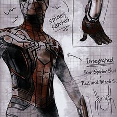 a drawing of a man in armor with his hand on his hip and the words, spider - man