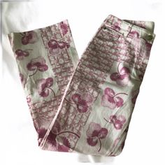 Authentic Vintage Rare Christian Dior Cherry Blossom Diorissimo Pink Cropped Denim Cotton Pants *** Collector’s Item *** Pristine Condition Dior Pink Cherry Blossom Diorissimo Trotter Print Cropped Pants Front & Back Pockets Size Us 4 Waist 13” Across, Inseam 26” Christian Dior Rare Hard To Find Collector’s Item. From The John Galliano Pink Cherry Blossom Flower Collection. Girly Monogram Logo (Trotter) Diorissimo Cropped Pants. Pet Free And Smoke Free. Please Visit My Closet For More Designer C Dior Cherry Blossom, Printed Cropped Pants, Dior Jeans, Dior Pink, Cherry Blossom Flower, Pink Cherry Blossom, Flower Collection, Cherry Blossom Flowers, Pink Cherry