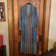 Beautiful Hand Beaded Western Style Dress Blue Embroidered Long Maxi Dress, Bohemian Long Sleeve Beaded Dress, Blue Long Silk Dress, Western Style Dresses, Native American Dress, Soft Surroundings Dresses, American Dress, Dresses Beautiful, Soft Surroundings