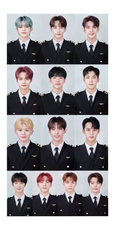 many different images of the same person in uniform, all with different hair colors and hairs styles