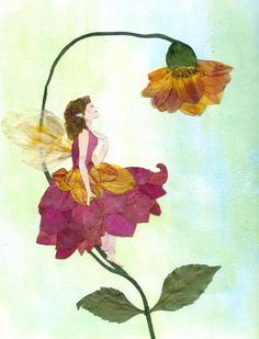 a painting of a fairy sitting on a flower