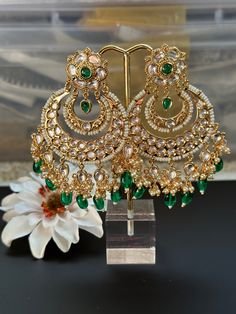 Available in gorgeous colors, this beautiful gold plated chandbali is perfect for the upcoming wedding season! Only limited quantity available and ready to ship! Luxury Gold-plated Chandbali Chandelier Earrings, Luxury Chandbali Jewelry For Puja, Cheap Green Chandbali Jewelry, Luxury Chandbali Jewelry For Celebration, Traditional Jewelry, Wedding Season, Green And Gold, Mint Green, Unique Pieces