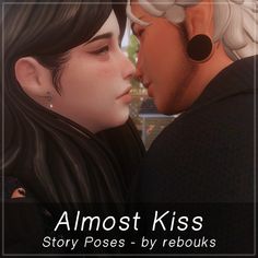 an animated couple kissing each other with the caption almost kiss story poses by reebukks