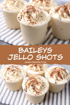 bailey's jello shots with whipped cream and chocolate sprinkles on top